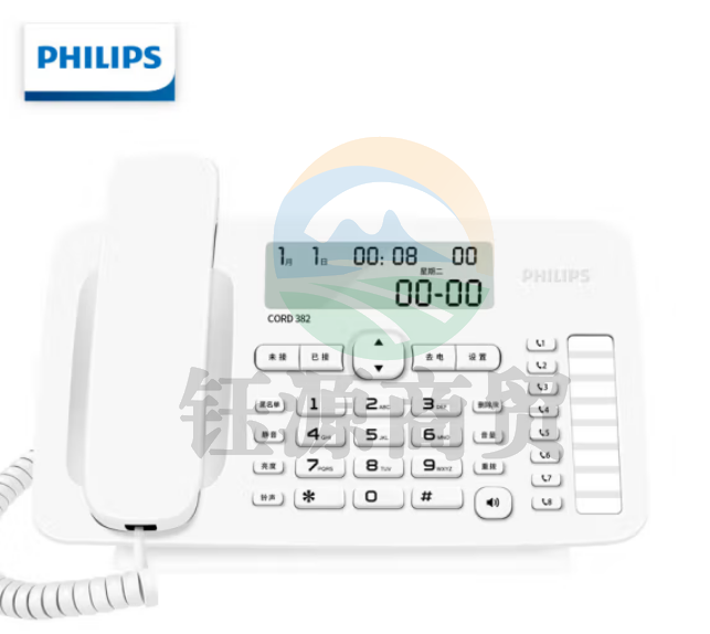 飞利浦（PHILIPS）CORD382电话机座机 免提通话 免电池 来电显示 8组一键拨号 黑名单 白色