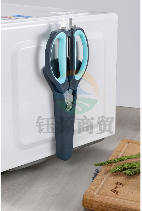 张小泉 厨房多功能剪刀家用不锈钢强力鸡骨剪子 剪骨刀辅食剪排骨剪肉剪食物刀 夹核桃刮鱼鳞开瓶盖 蓝色（含磁吸外套）