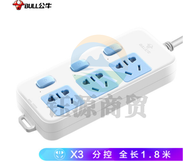 公牛（BULL）GN-314插座 3位分控1.8米