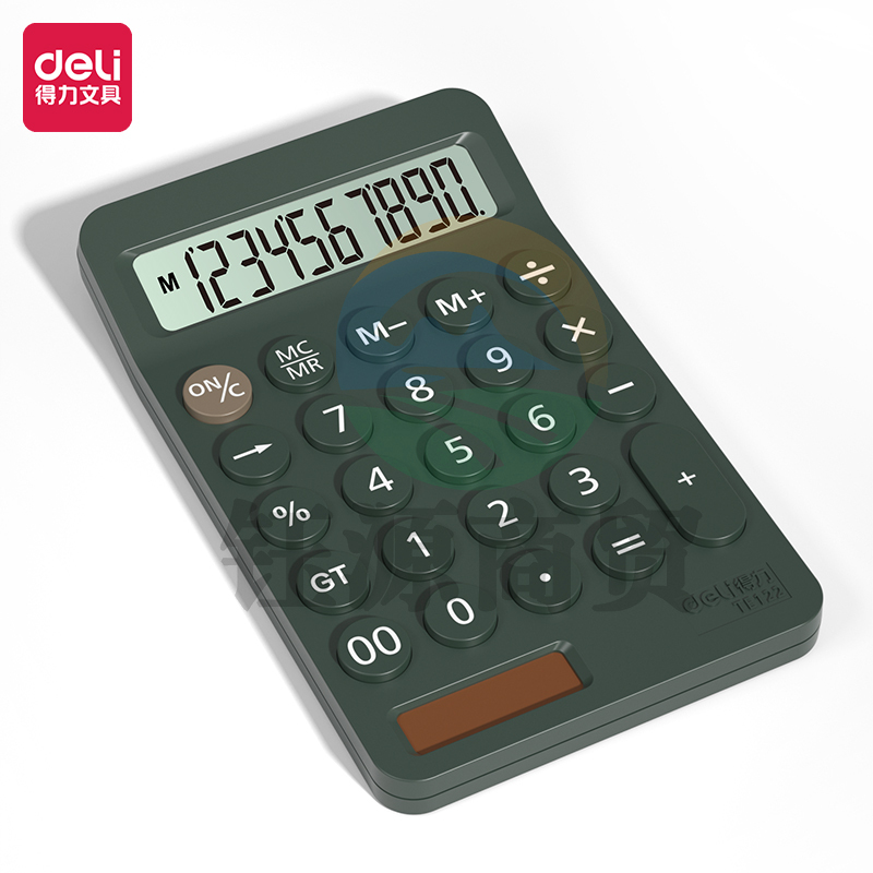 得力(deli)双电源便携款计算器 10位数宽屏桌面计算机  绿色TE122