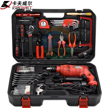 卡夫威尔电钻工具箱套装 冲击钻 家用工具 打孔混凝土维修64件套 H13037A