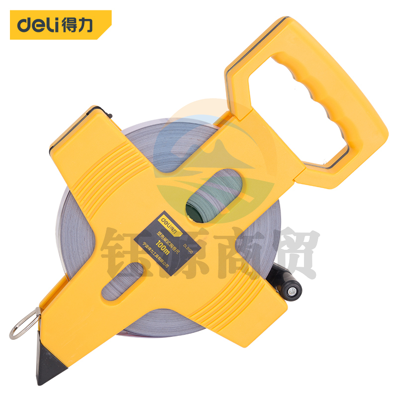 得力DL9100 架式手提插尺钢卷尺工程测量尺子100m*12.5mm