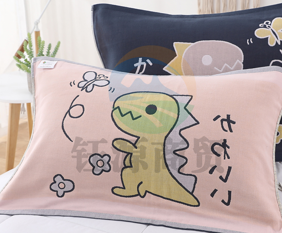 新亚 枕巾 纯棉纱布枕巾1对装  50*80cm可爱恐龙（对）