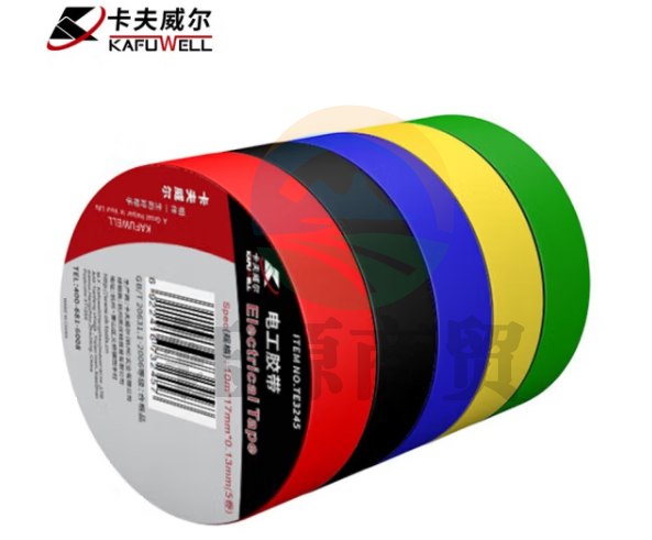 卡夫威尔 彩色绝缘胶带 电工胶布电气电工五卷装红黄绿蓝黑电料阻燃 10M*17mm*0.13mm（5卷）TE3245