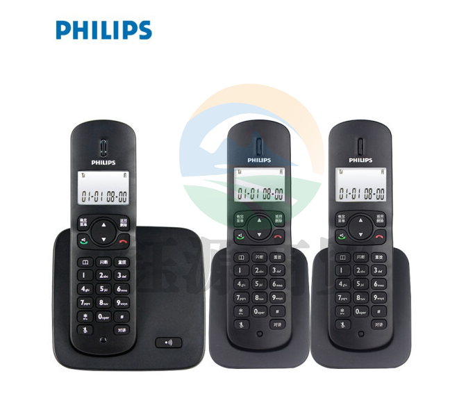 飞利浦（PHILIPS）无绳电话机 无线座机 子母机 办公家用 屏幕白色背光 持久待机 DCTG186（1+2）黑色