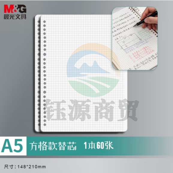 晨光(M&G)APY9F20P-B A5/60张活页本替芯 20孔笔记本活页纸内页 方格单本装