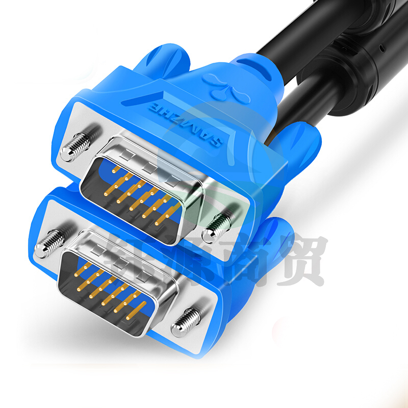 山泽（SAMZHE）VM-1150高清双磁环蓝头VGA线3+6线芯针/针15米电脑投影仪显示器视频线数据信号线 蓝色