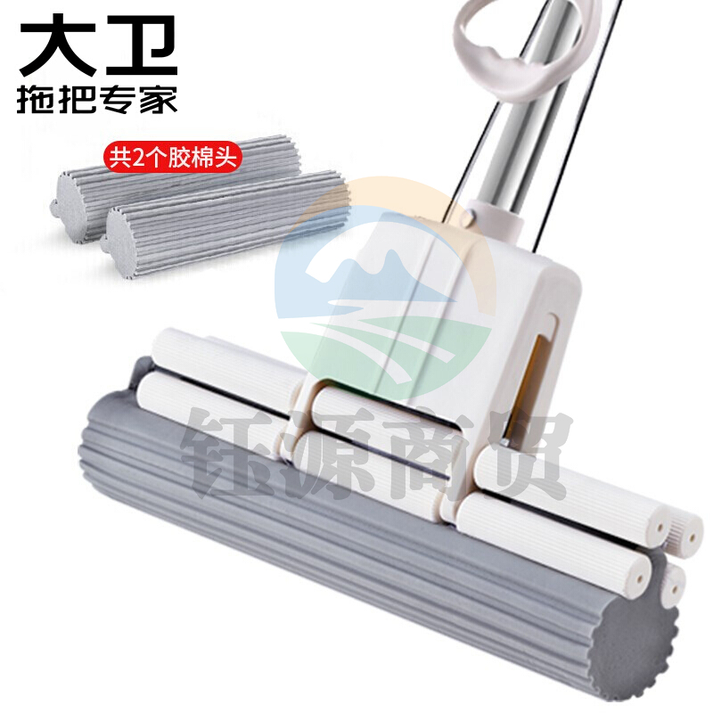 大卫滚轮式大号胶棉拖把海绵吸水地拖家用拖布免手洗墩布M9plus 1杆2头