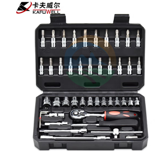 卡夫威尔 汽修工具箱套装 随车汽车套筒扳手组套 72齿小飞6.3mm 铬钒钢快速拆卸棘轮扳手 46件套 SS046A01