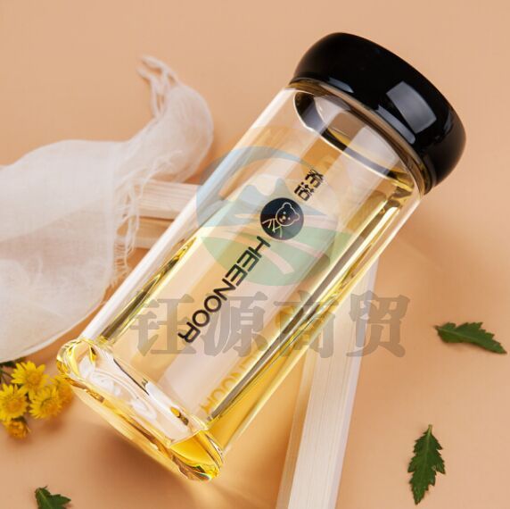 希诺XN-6007矮胖型390ML单层玻璃杯 耐热加厚大容量男女士高档车载泡茶杯带盖水杯子