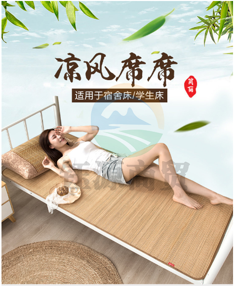 学生凉席竹席 双面竹藤凉席宿舍单人0.9米床上下铺空调席子 90*190cm(不含枕套) 简约席