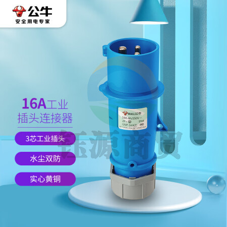 公牛（BULL）16A工业插头连接器 航空插头插座耦合器 大功率 3芯防水工业插头 (公头）GNP-163（Z）蓝色