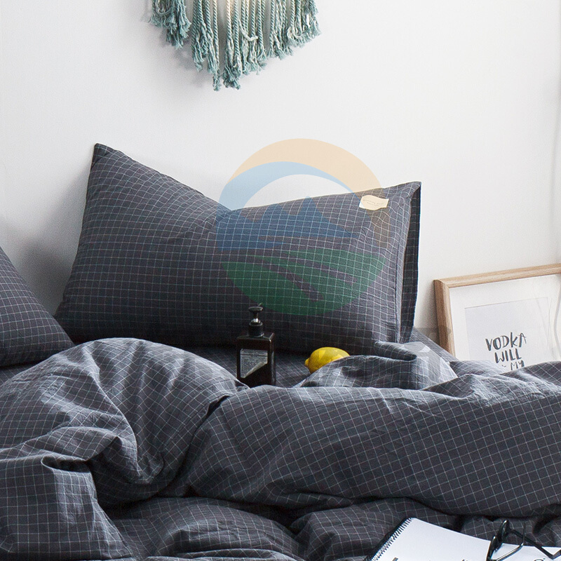 北极绒 全棉枕套 纯棉枕头套色织水洗棉枕芯套 小灰格48*74cm一只装