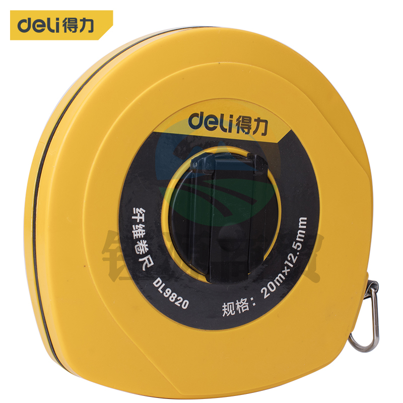 得力DL9820 20米纤维尺纤维盒式卷尺操场盘式皮卷尺软尺伸缩尺工程测量工具20m*12.5mm