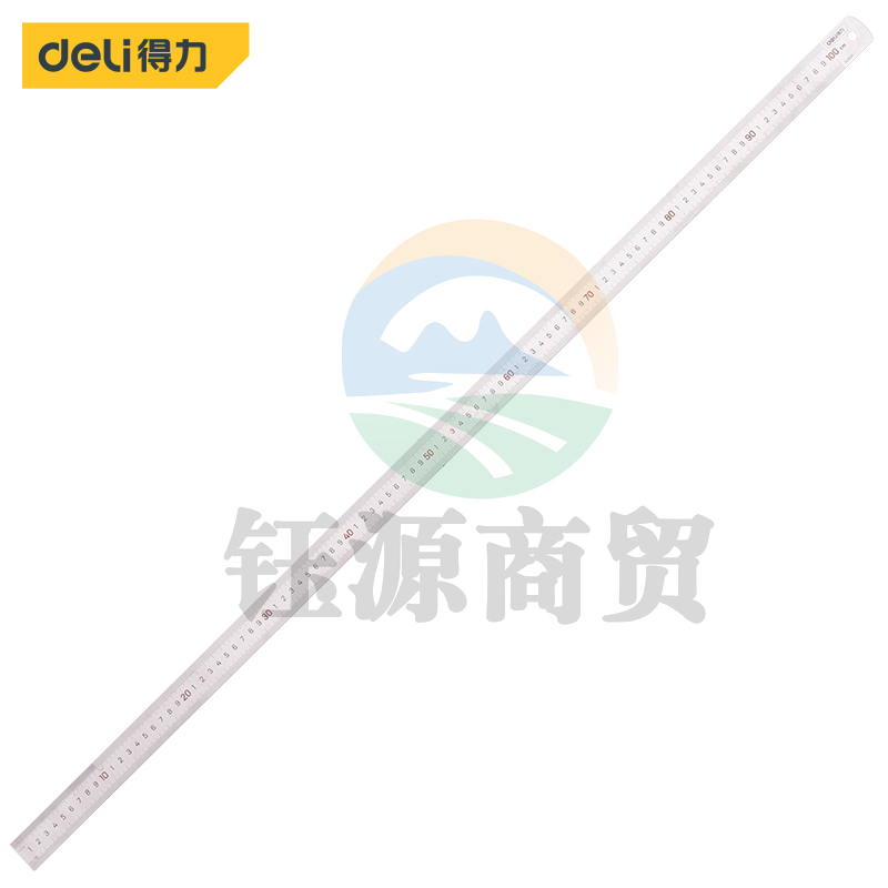 得力DL8100 不锈钢直尺刻度尺公制刻度绘图钢尺100cm