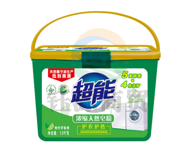超能 4倍浓缩天然皂粉洗衣粉 青柠罗勒1.5kg盒装