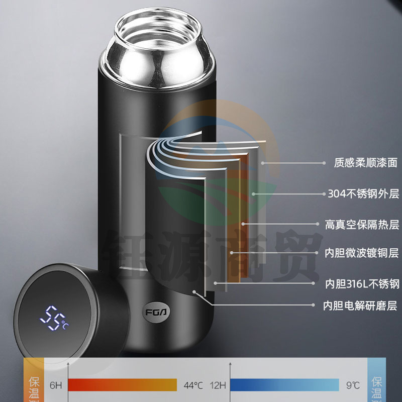 富光 FAZ200190480商务智能显温水杯 304不锈钢保温杯 睿智蓝480ml