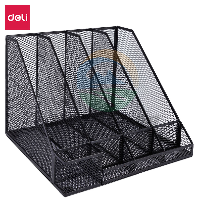 得力78988四联金属网状文件框带笔筒(黑)(个)