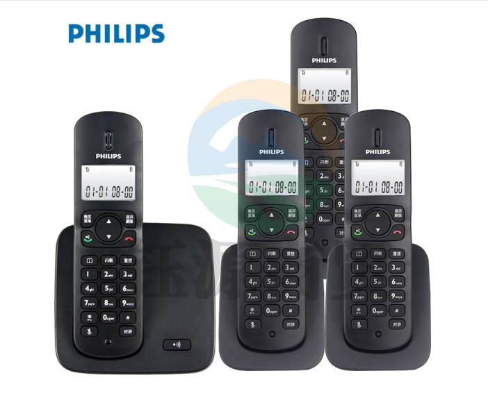 飞利浦数字无绳电话机办公家用无线单机固定座机电话子母机商用 免提通话功能/DCTG186 黑色四机套装（一拖三）