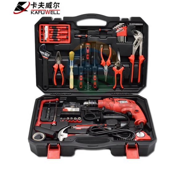 卡夫威尔500W电钻工具箱套装 冲击电钻 家用维修工具 94件套 P1044A