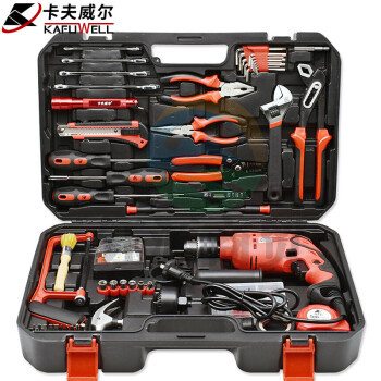卡夫威尔 128件套手电钻工具箱套装 大型冲击钻工具套装 电动螺丝刀电工木工电动工具组套扳手钳子 P14006A