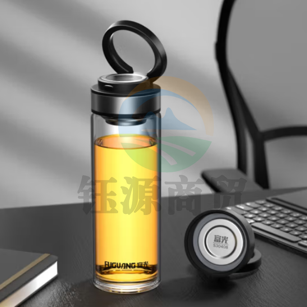 富光 G1707-DH-500便携提环玻璃杯 单层黑色500ml