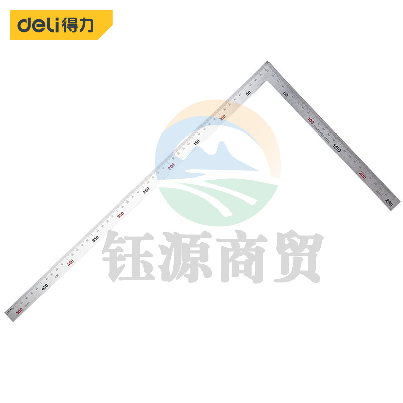 得力DL7150 不锈钢拐尺钢角尺L型尺木工直角90度尺双面刻度250x500mm
