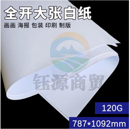 国为 全开大白纸 1开大张白纸书画纸儿童画画纸海报会议培训白板纸张 全开白纸-120G-10张