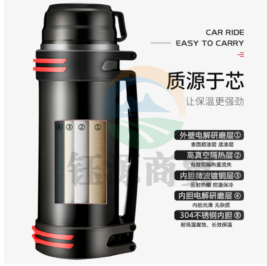 富光拾喜 ZB007保温壶户外大容量水壶男车载旅行壶不锈钢运动壶2L 黑色升级款