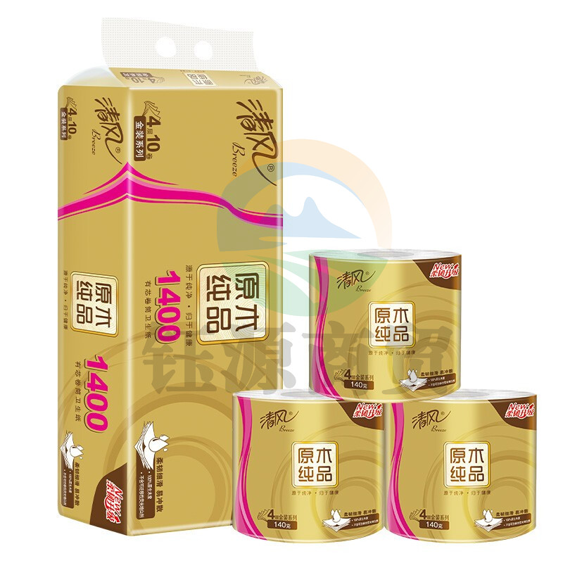 清风有芯卷纸 金装4层140克*10卷 卫生纸卷筒纸 纸巾卷纸