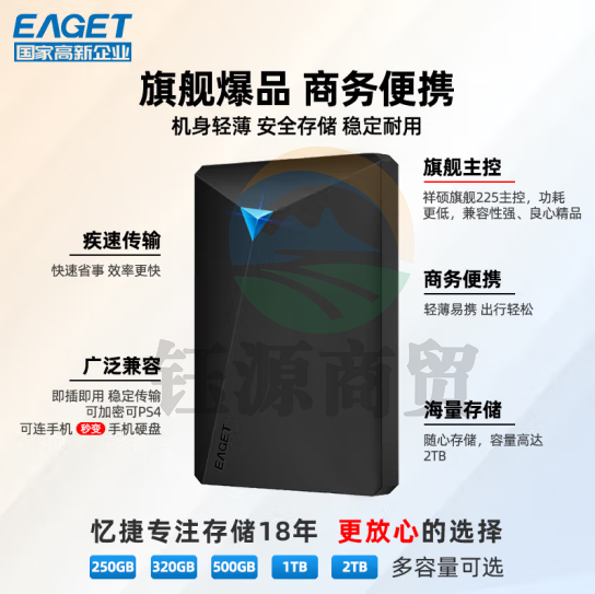 忆捷(EAGET)1TB USB3.0移动硬盘加密安全G20 2.5英寸外接外置存储数据照片备份高速传输防震黑色兼容Mac