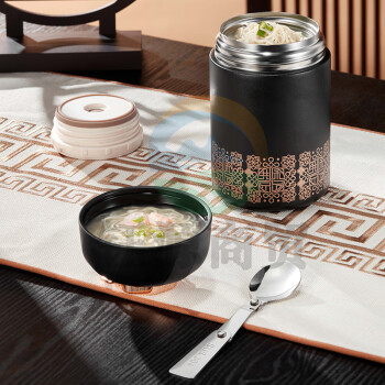 SINGED德国品质闷煮杯 304不锈钢焖烧杯女闷烧怀共禾京品京典焖烧杯创意 黑 600ml