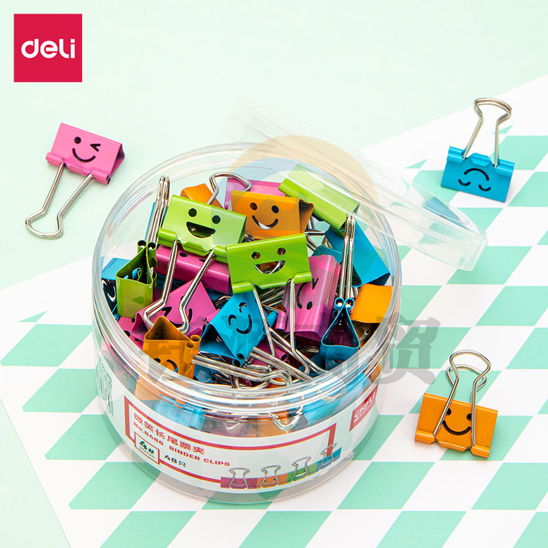 得力8486微笑长尾票夹筒装(混)(48只/筒)