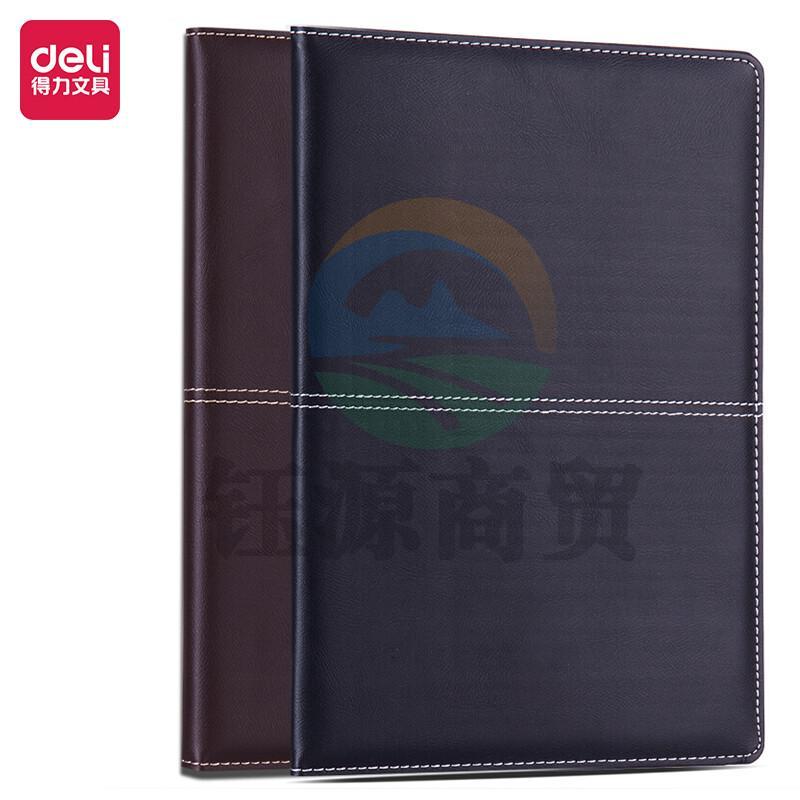 得力(deli)16K112张大号磨砂商务皮面本 会议记事本笔记本子文具办公用品 黑色3323